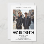 Modern Bold Twins Sibling Senior Graduation TMF26 招待状 (正面)