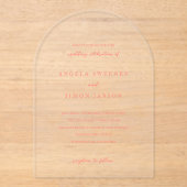 Modern Bold Vibrant Coral Simple Wedding アクリル招待状 (正面)