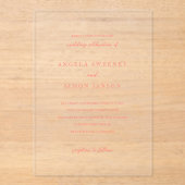 Modern Bold Vibrant Coral Simple Wedding アクリル招待状 (正面)