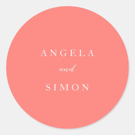 Modern Bold Vibrant Coral Simple Wedding ラウンドシール (正面)