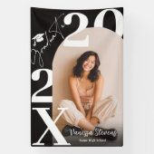 Modern Bold White black Trendy photo graduation 横断幕 (縦)