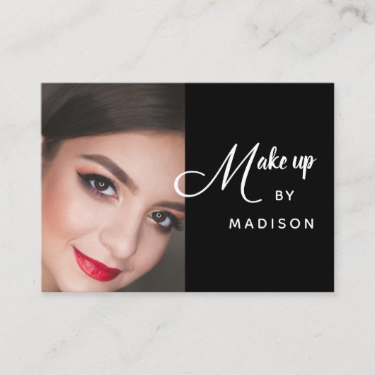 Modern Bold White Script Photo Makeup 名刺 (正面)