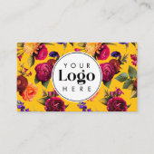 Modern Bold Yellow Floral Custom Logo QR Code 名刺 (正面)