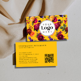 Modern Bold Yellow Floral Custom Logo QR Code 名刺
