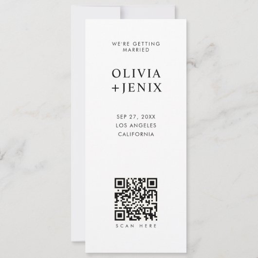 Modern Bookmark Photo Strip QR Code Wedding セーブザデート (裏面)