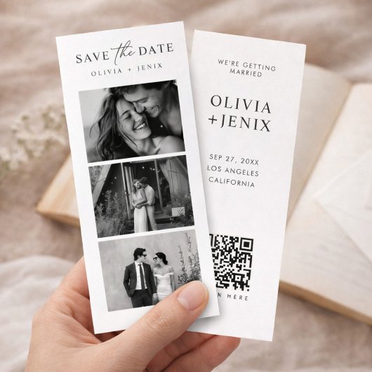 Modern Bookmark Photo Strip QR Code Wedding セーブザデート