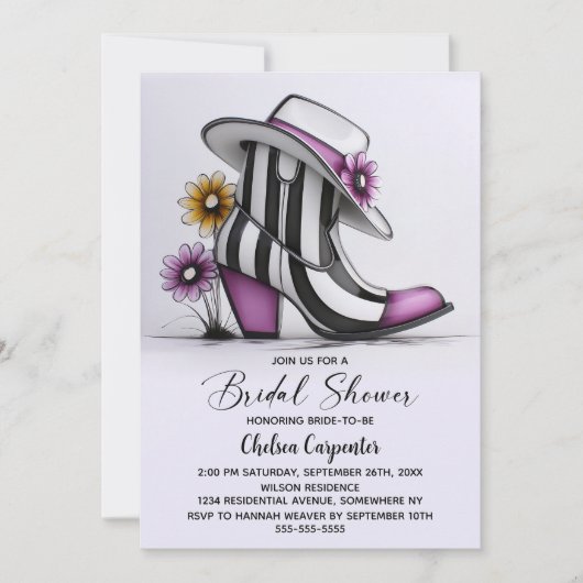 Modern Boots and Fedora Hat Bridal Shower 招待状 (正面)