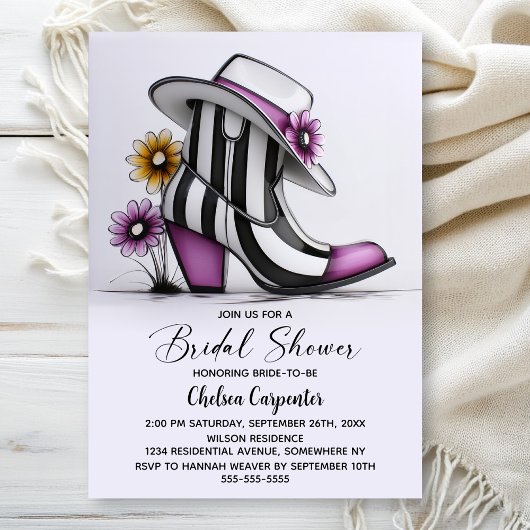 Modern Boots and Fedora Hat Bridal Shower 招待状