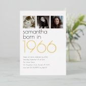 Modern Born in 1966 4 Photos 60th Birthday Party 箔招待状 (立ち正面)