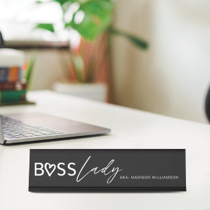 Modern Boss Lady Stylish Black & White デスクネームプレート