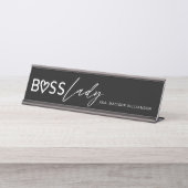 Modern Boss Lady Stylish Black & White デスクネームプレート (正面)