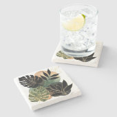 Modern Botanical Abstract Art Black and Gold Leave ストーンコースター (横)