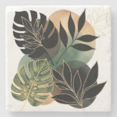 Modern Botanical Abstract Art Black and Gold Leave ストーンコースター (正面)
