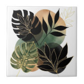 Modern Botanical Abstract Art Black and Gold Leave タイル (正面)