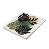 Modern Botanical Abstract Art Black and Gold Leave タイル (側面)