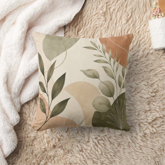 Modern Botanical Abstract Leaves Decorative Pillow クッション (ブランケット)