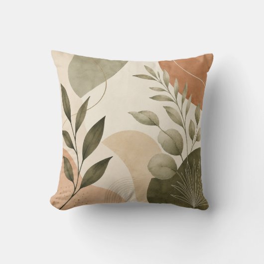 Modern Botanical Abstract Leaves Decorative Pillow クッション (正面)