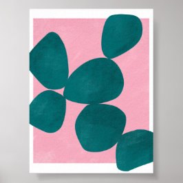 Modern Botanical Art in Green and Pink ポスター