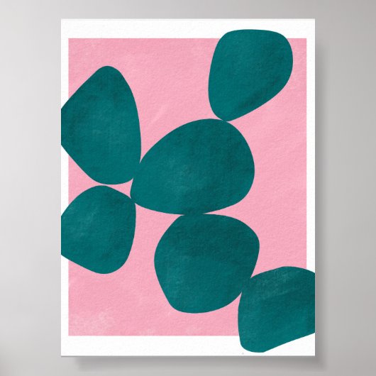 Modern Botanical Art in Green and Pink ポスター (正面)