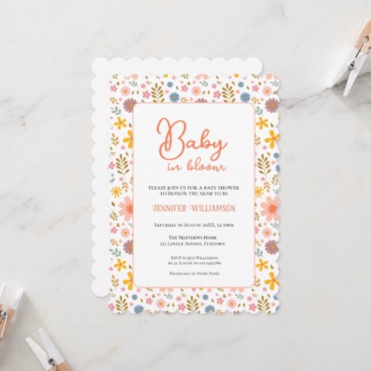Modern Botanical Baby Shower invitation 招待状 (正面/裏面インサイチュ)