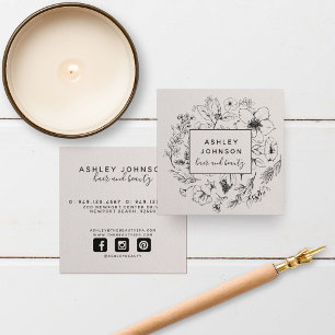 Modern Botanical Blush and Black Hand Lettering スクエア名刺