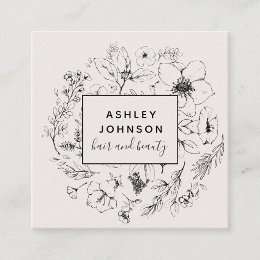 Modern Botanical Blush and Black Hand Lettering スクエア名刺 (正面)