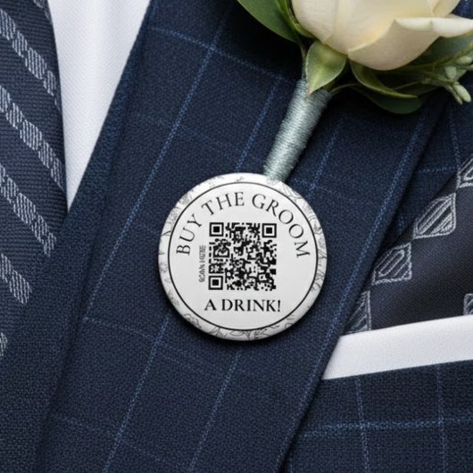 Modern Botanical Buy the Groom a Drink QR Code 缶バッジ