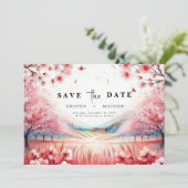 Modern Botanical Cherry Blossom Wedding セーブザデート (スタンド正面)