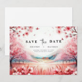 Modern Botanical Cherry Blossom Wedding セーブザデート (正面/裏面)