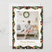Modern Botanical Christmas Black and Gold 1 Photo シーズンカード (正面)
