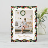Modern Botanical Christmas Black and Gold 1 Photo シーズンカード (スタンド正面)