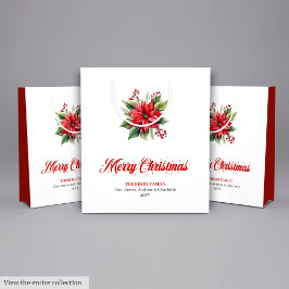 Modern Botanical Christmas Flower Holiday Bag ミディアムペーパーバッグ