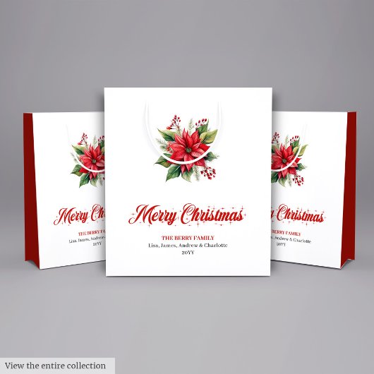 Modern Botanical Christmas Flower Holiday Bag ミディアムペーパーバッグ