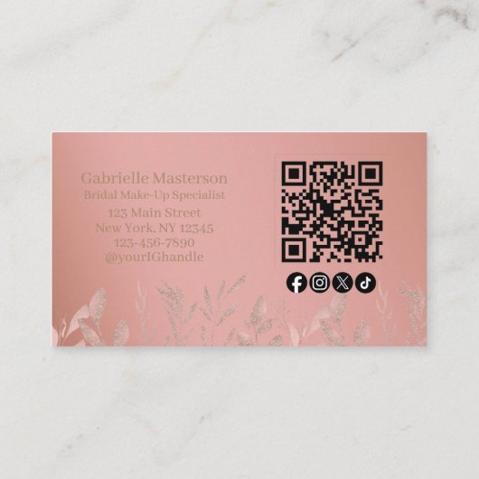 Modern Botanical Dusty Rose Boho Photo QR Code   名刺 (裏面)