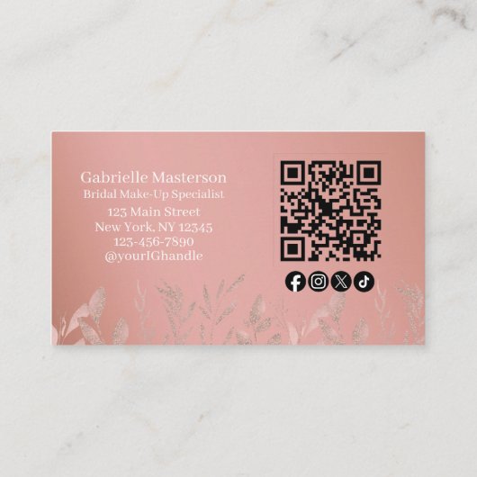 Modern Botanical Dusty Rose Boho Photo QR Code   名刺 (裏面)