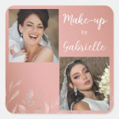 Modern Botanical Dusty Rose Boho Photo Script  スクエアシール (正面)