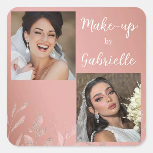 Modern Botanical Dusty Rose Boho Photo Script  スクエアシール (正面)