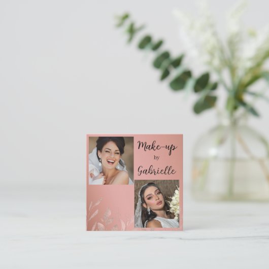 Modern Botanical Dusty Rose Boho Photo Script  スクエア名刺 (スタンド正面)