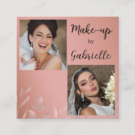 Modern Botanical Dusty Rose Boho Photo Script  スクエア名刺 (正面)