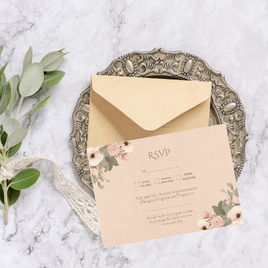 Modern Botanical Elegant Floral Wedding 出欠カード