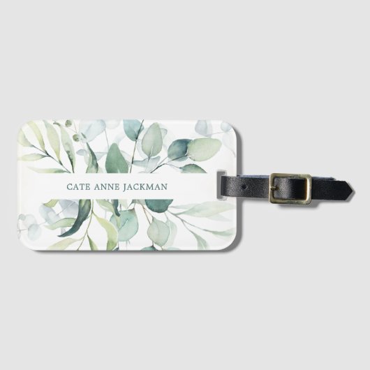 Modern Botanical Eucalyptus Greenery Elegant ラゲッジタグ (正面横)