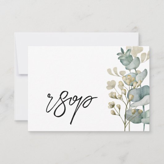 Modern Botanical Eucalyptus Wedding RSVP Card (正面)