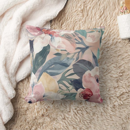 Modern Botanical Floral Watercolor クッション (ブランケット)