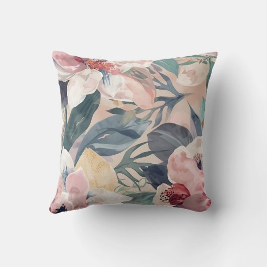 Modern Botanical Floral Watercolor クッション (裏面)