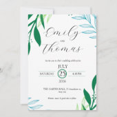 Modern Botanical Green Leaf Wedding Invitation 招待状 (正面)