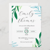 Modern Botanical Green Leaf Wedding Invitation 招待状 (正面/裏面)