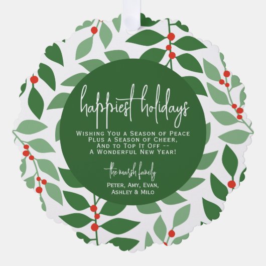Modern botanical green - Photo - Happiest Holiday オーナメントカード (正面)