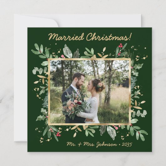 Modern Botanical Greenery 2 Photo Wedding シーズンカード (正面)