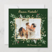 Modern Botanical Greenery Photo Buon Natale シーズンカード (正面)