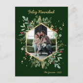Modern Botanical Greenery Photo Feliz Navidad シーズンポストカード (正面)
